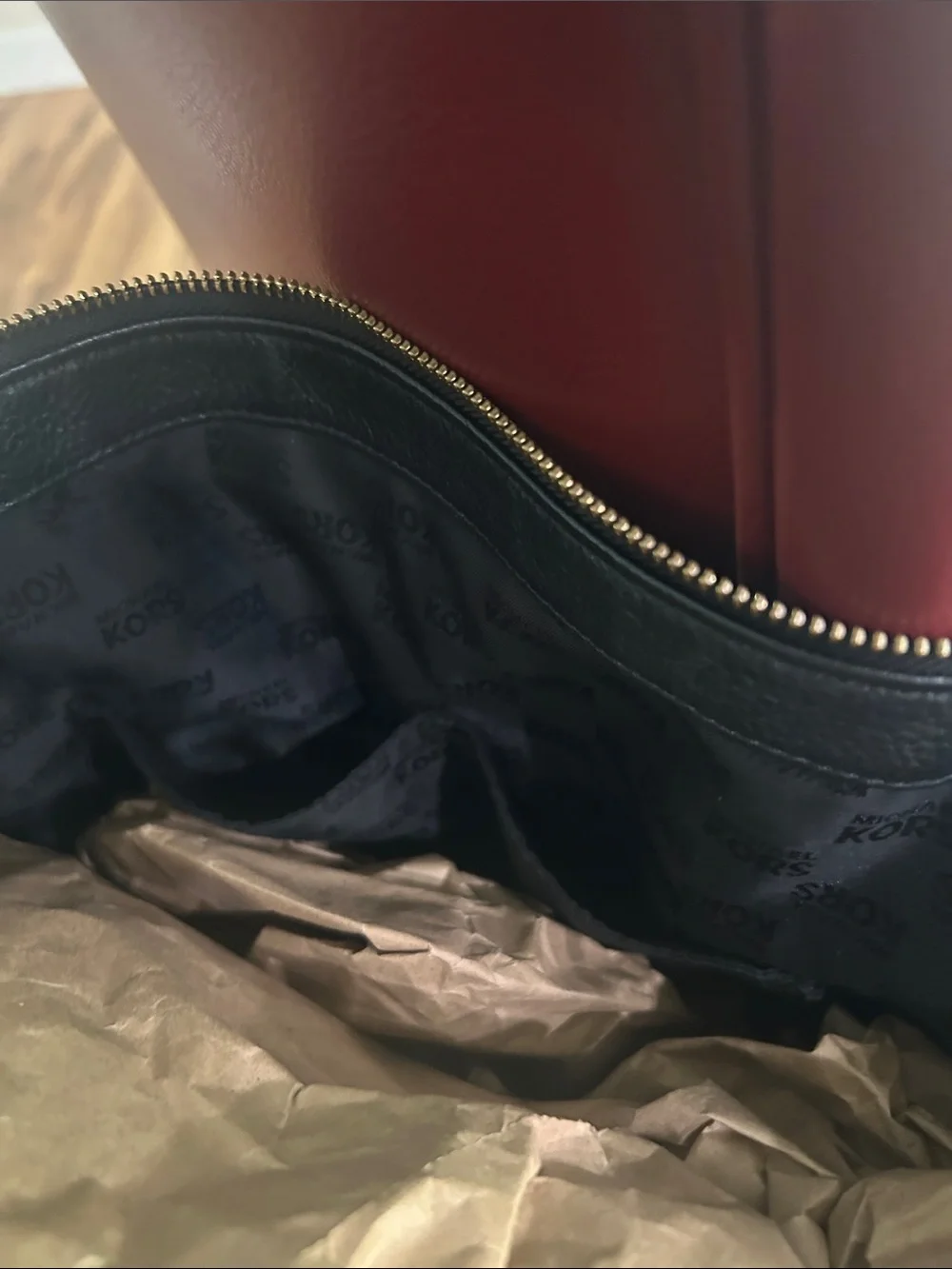 Michael Kors Black Leather Shoulder Bag with Gold Chain Accents
